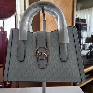 Michael Kors Gabby Small Logo Curve Satchel In Vista Blue